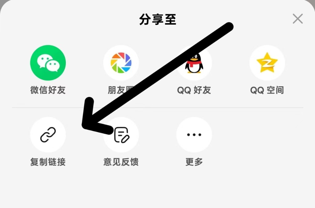 在分享面板中点击复制链接